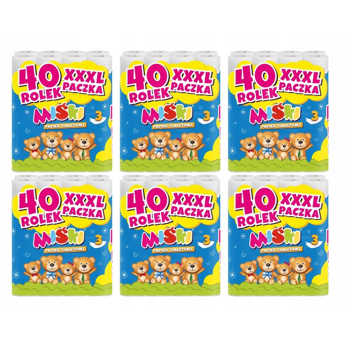 Papier toaletowy 3 straturi, 240 role, alb, set 6 pachete