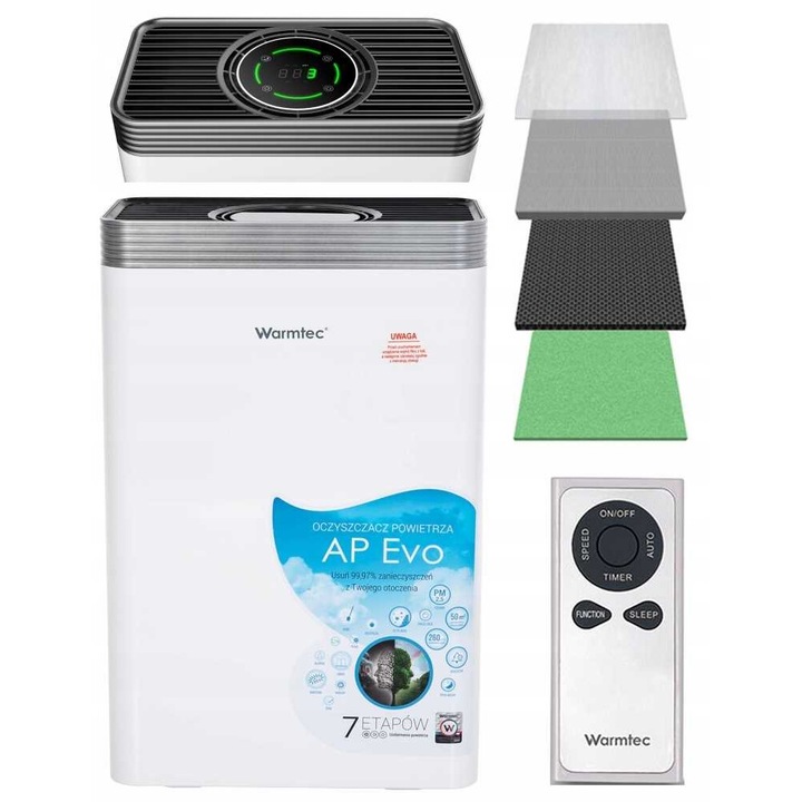 Légtisztító Warmtec AP Evo, 7 szűrési fokozat, HEPA H13, UV, 50 m2, 33 dB