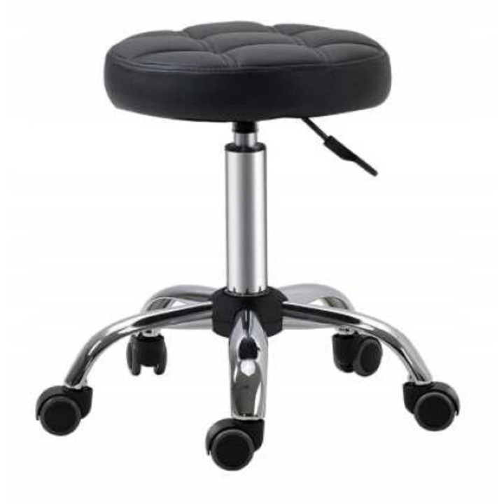 Scaun profesional, Pako, negru, 48,5x63cm, reglabil pe inaltime, rotativ, cu roti din cauciuc