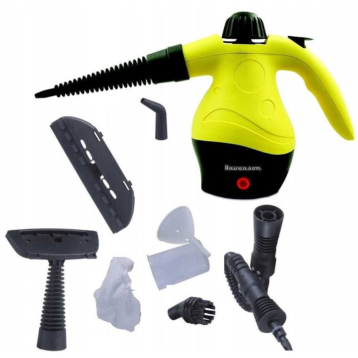 Gőztisztító, Ravanson CP-7020, 900-1050W, sárga/fekete, 270x120x220mm, tisztító tartozékokkal