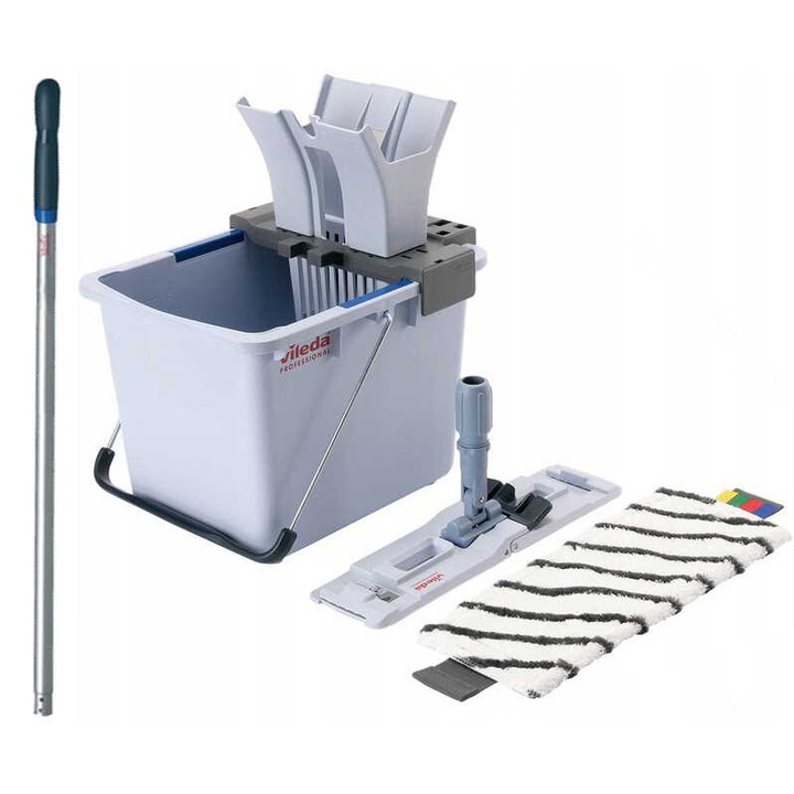 Комплект мопове, Vileda Professional, алуминий, кофа 15 л, резерва, 150 см, сиво/синьо