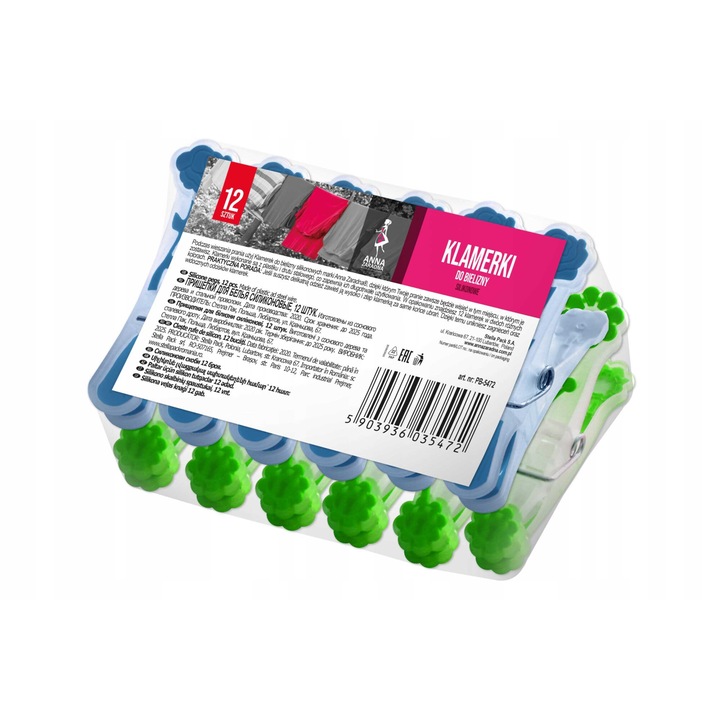 Set 12 cleme pentru rufe Stella, silicon, multicolor