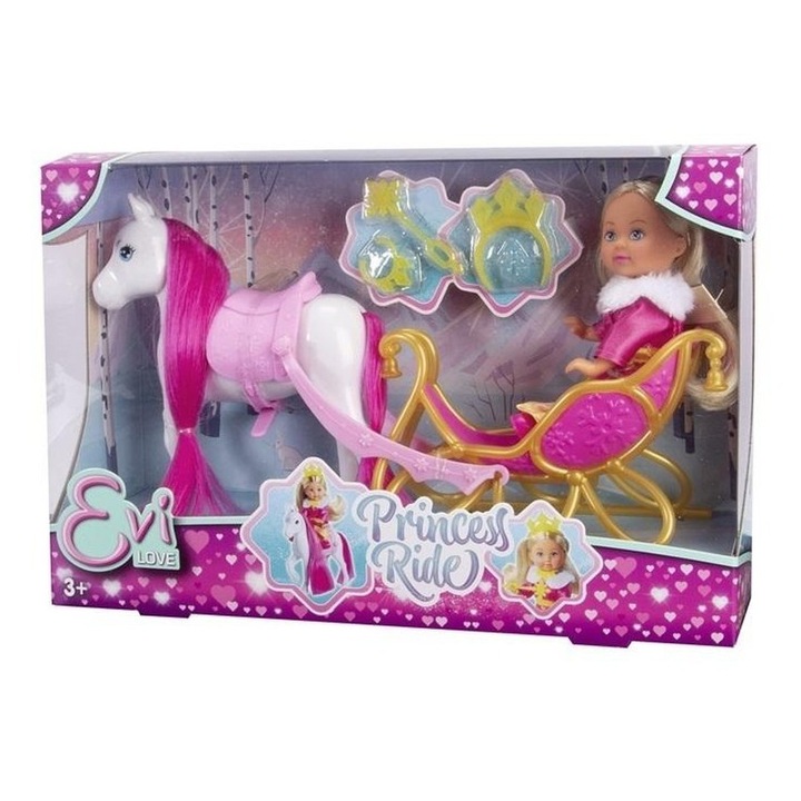 Papusa Simba Evi Printesa cu sanie si cal, inaltime 12cm, +3 ani