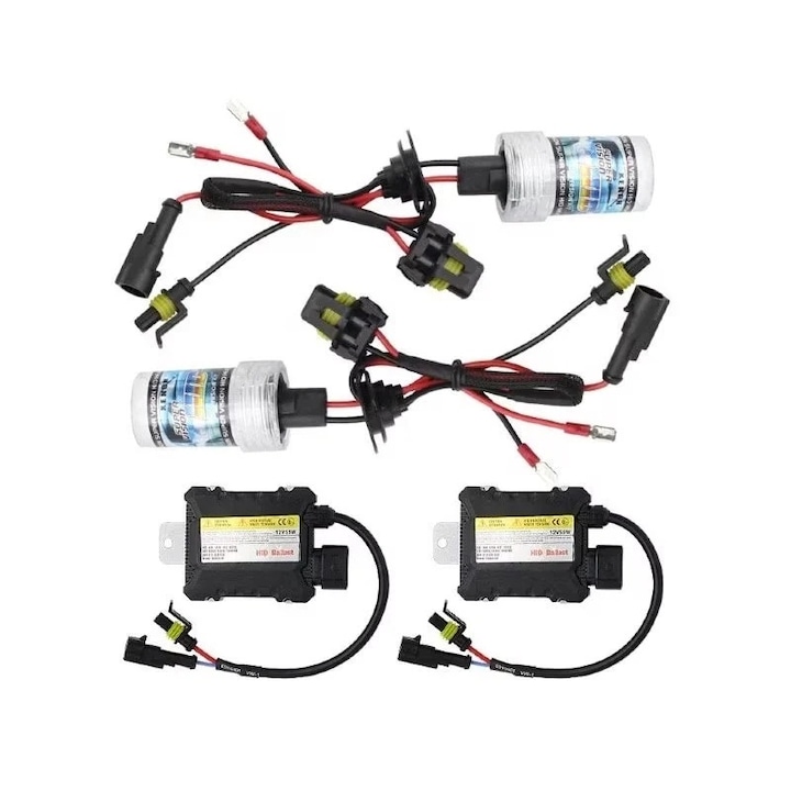 Комплект от 2 автомобилни крушки Xenon H7 HID, 6000K, 55W, 12V, тънък баласт, къси, дълги, за мъгла, студено бели