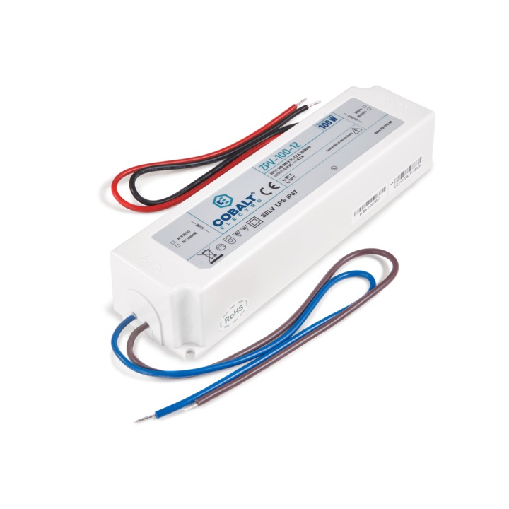 CobaltElectro ZPV 12V 100W 8.4A IP67 LED захранване, 5 години гаранция