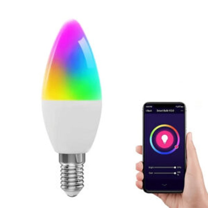 Bec inteligent Rsh-Tech, E14, alb/culoare, 5W