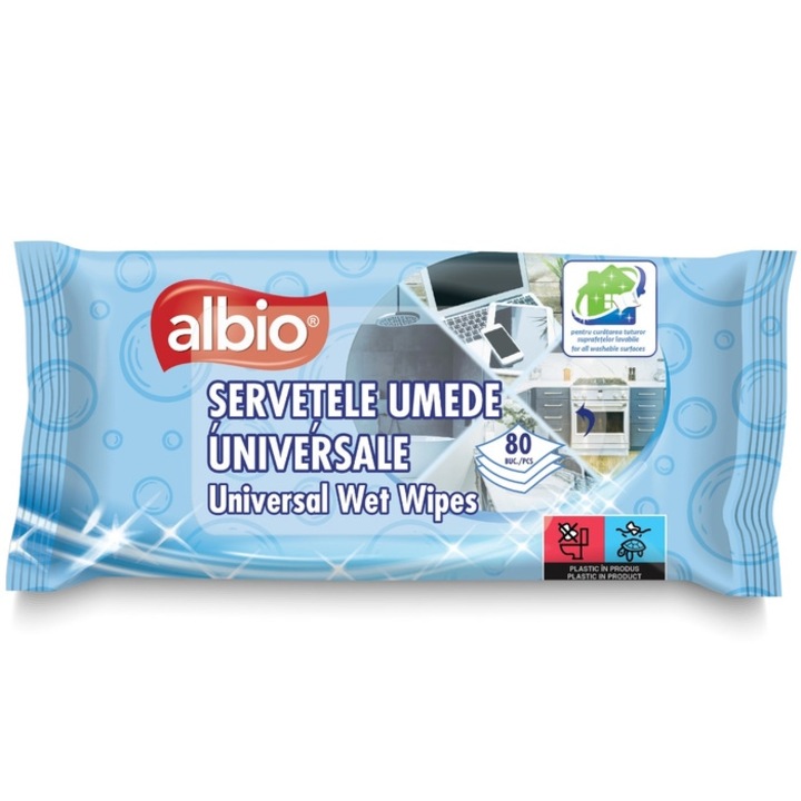 Servetele umede universale Albio, alb, 80 buc / pachet