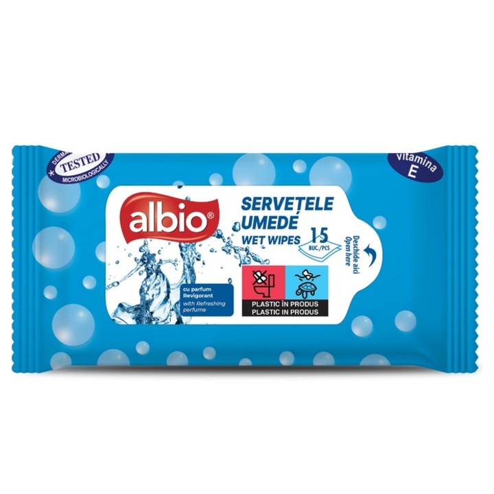 Servetele umede pentru maini Albio, fresh, alb, 15 buc / pachet
