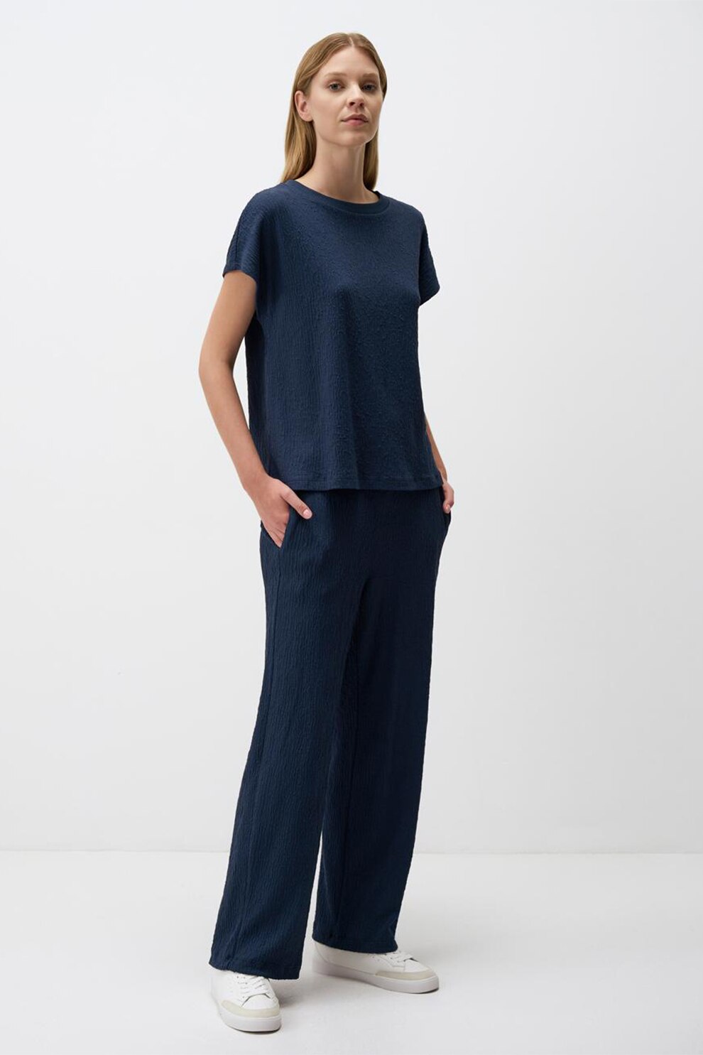 JIMMY KEY, Pantaloni cu croiala ampla si model texturat, Bleumarin, M