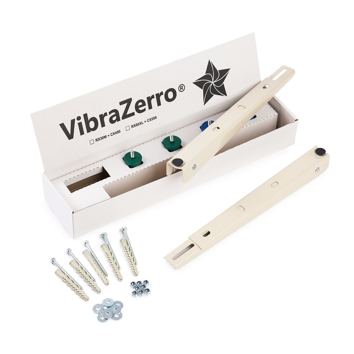 Sistem Profesional de Montaj pe perete pentru Unitatea Exterioara a Aerului Conditionat VibraZerro KX30N, cu amortizoare antivibratii, compatibil cu aparate de 7.000 - 12.000 BTU