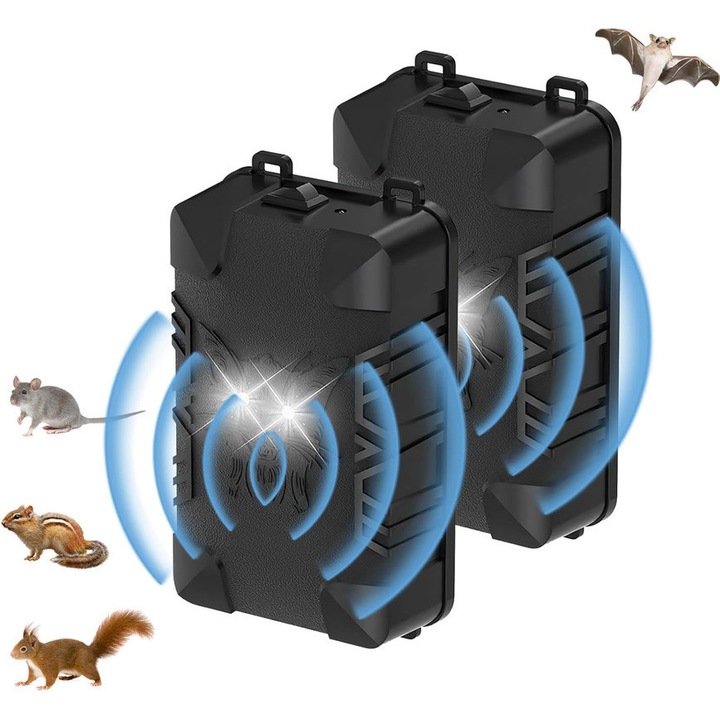 Repelent ultrasonic rozatoare OBEST, dublu flash, negru, 11x7x5cm, set 2 buc.