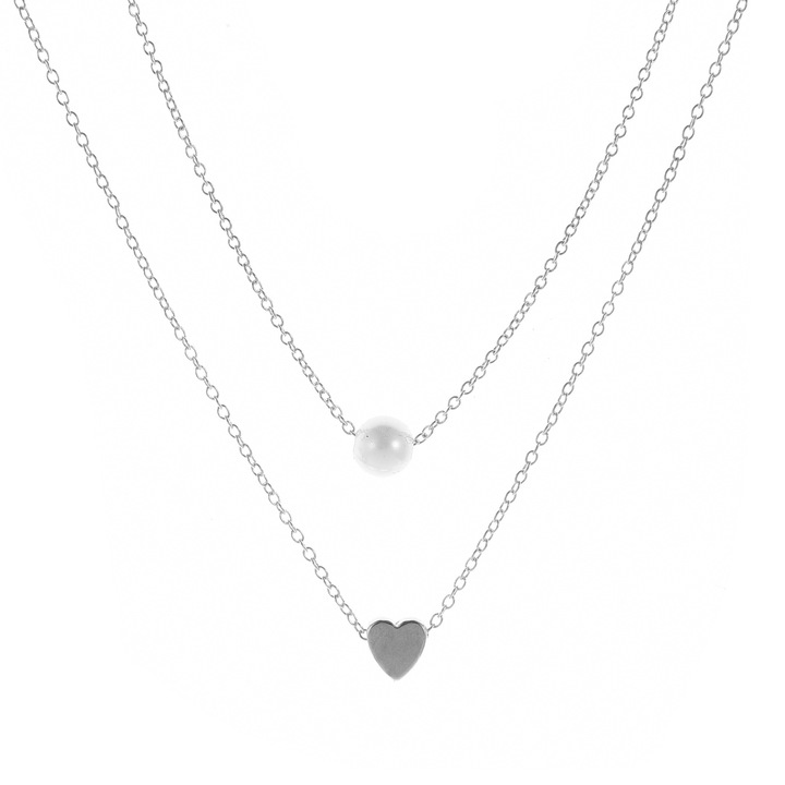 Hytireby Ezüst szív és gyöngy medál nyaklánc több lánccal, egyszerű és elegáns női ékszerekkel