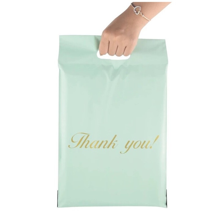 Plic curierat cu maner, 400 x 500 + 70 mm, 110 microni, 50 buc/ set, Verde