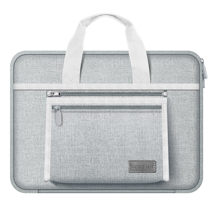 Laptop táska, BYONDSELF®, 15,6 hüvelyk, 38,5 × 28 × 5 cm, levehető oldalsó zseb, cipzárral záródó, ütésálló, szürke