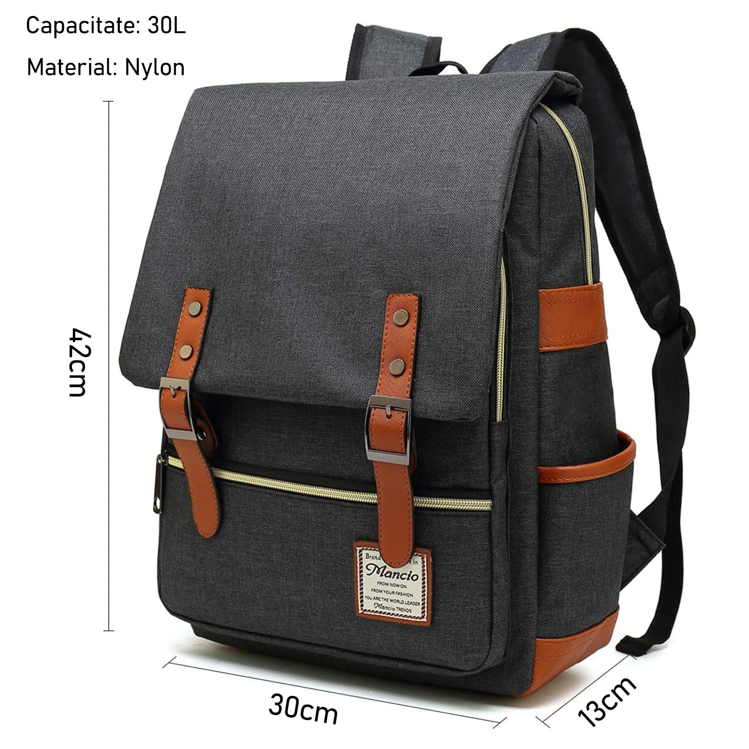 Rucsac Laptop, BYONDSELF®, cu Mouse Pad, Curea de Umar Reglabila, 15.6″, 5 Compartimente Interioare, Rezistent la Apa, 2 Buzunar Frontal, Panza Oxford, Gri