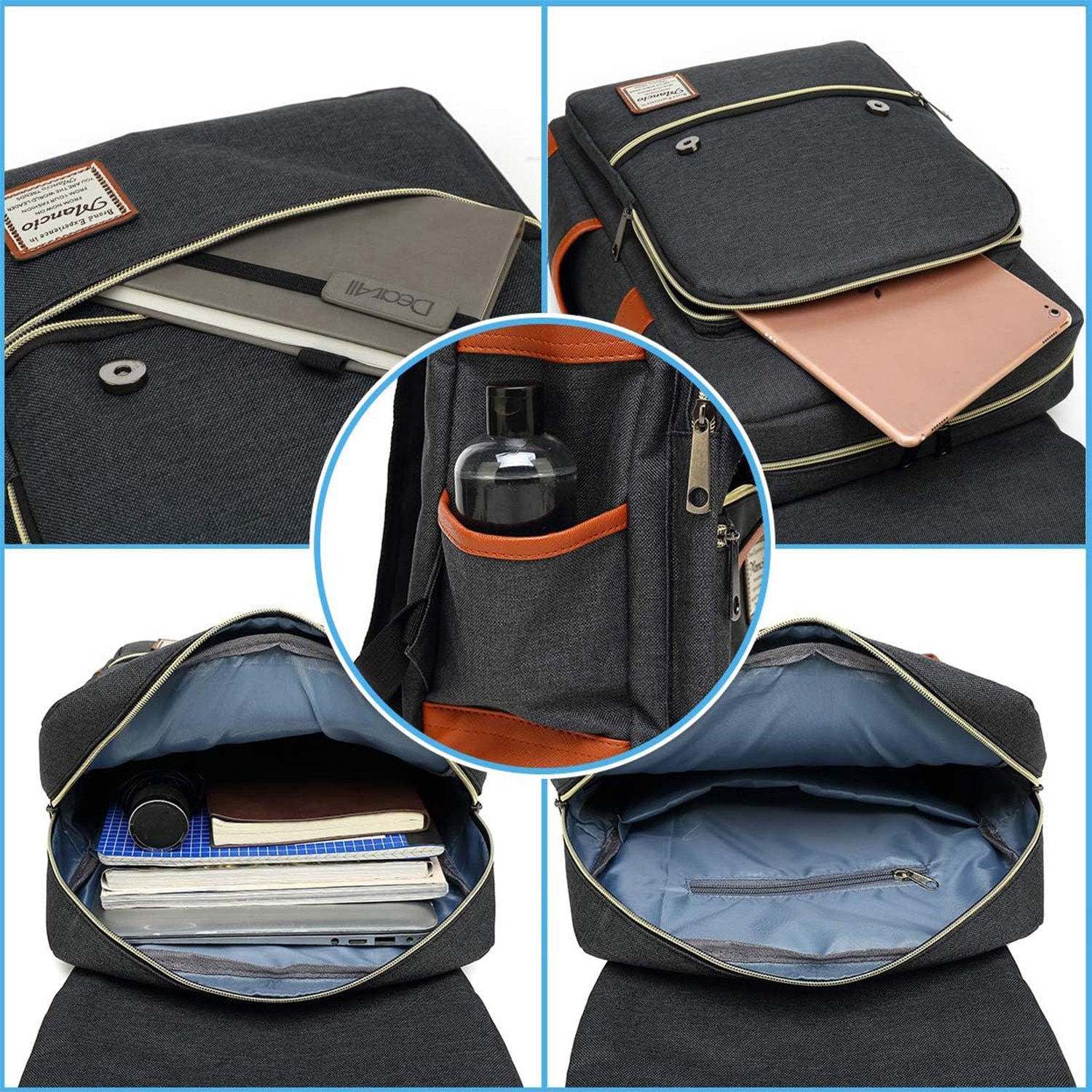 Rucsac Laptop, BYONDSELF®, cu Mouse Pad, Curea de Umar Reglabila, 15.6″, 5 Compartimente Interioare, Rezistent la Apa, 2 Buzunar Frontal, Panza Oxford, Gri