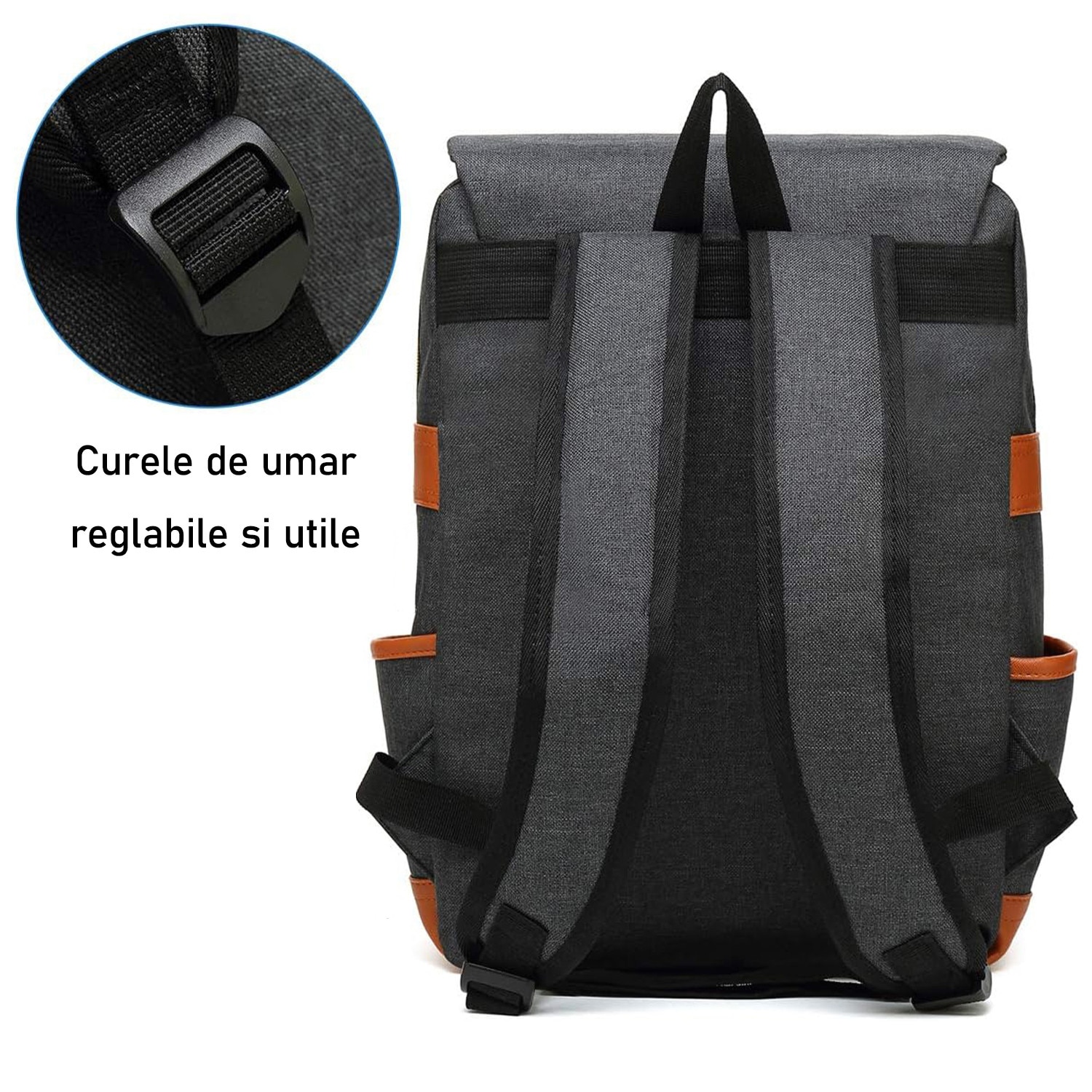 Rucsac Laptop, BYONDSELF®, cu Mouse Pad, Curea de Umar Reglabila, 15.6″, 5 Compartimente Interioare, Rezistent la Apa, 2 Buzunar Frontal, Panza Oxford, Gri