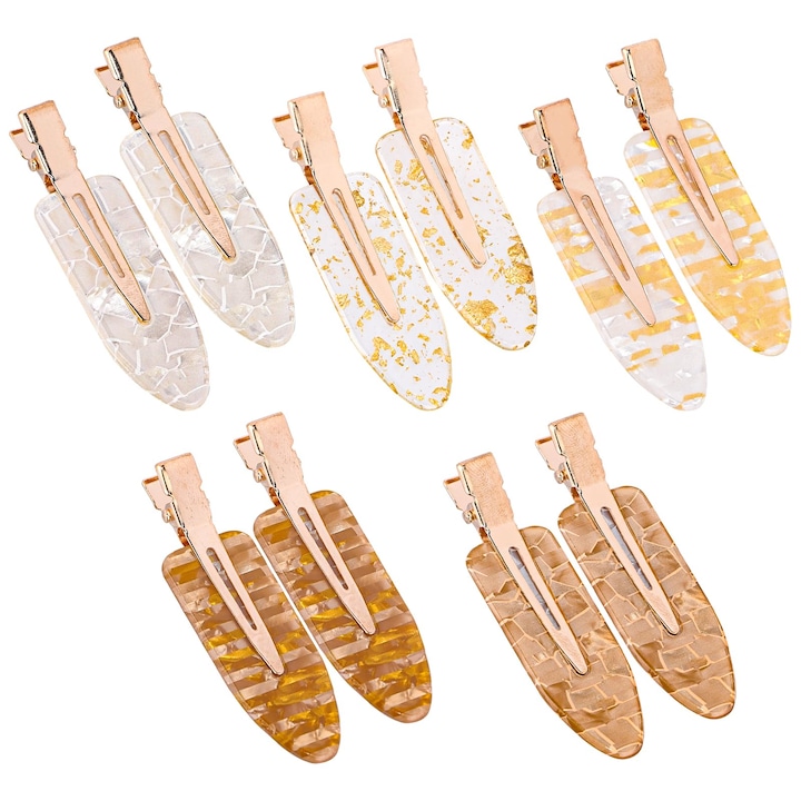 10 bucati agrafe de par din metal fara indoire, PEEIK, agrafe de par fara indoire pentru machiaj, accesorii de styling pentru femei si fete, Opal si auriu