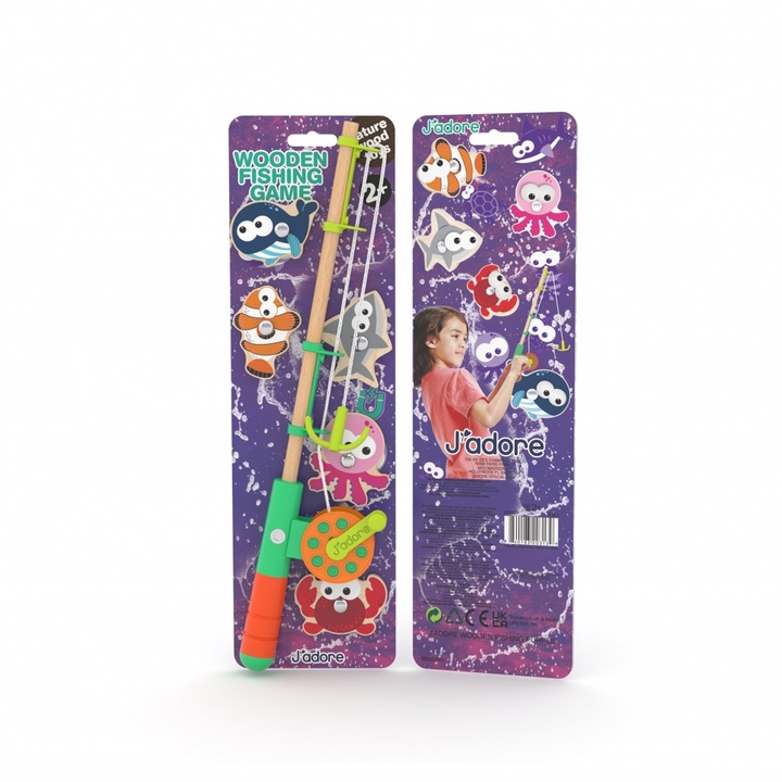 Set din lemn, pescuit distractiv, mov, 6 piese