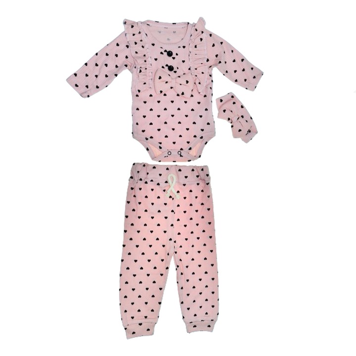 Compleu 3 piese pantaloni, body si bentita pentru fete Mini Junior COMP-MJ10, Roz 110485
