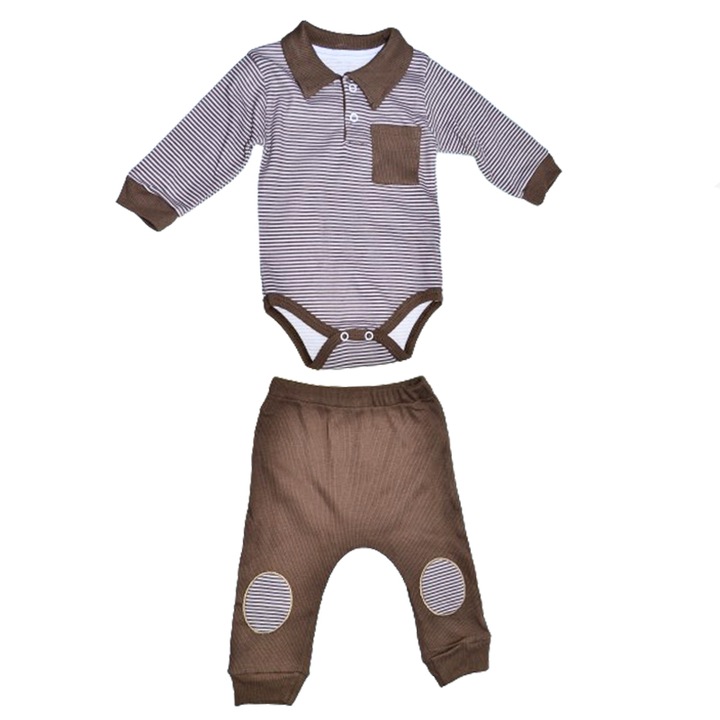 Compleu 2 piese pantaloni si body pentru baieti Mini Junior COMP-MJ18, Maro 110572