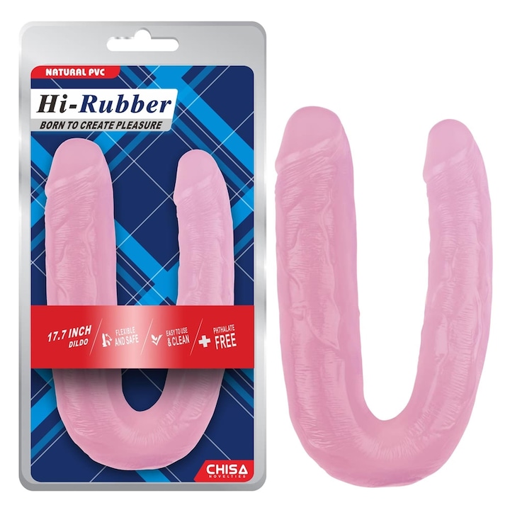 HI-Rubber dupla dildó, valósághű, 22,5 cm, ftalát és latex mentes, rózsaszín