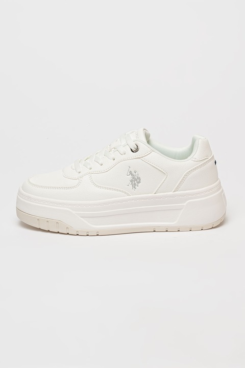 U.S. Polo Assn., Pantofi sport de piele ecologica cu platforma Elfy, Alb optic, 36