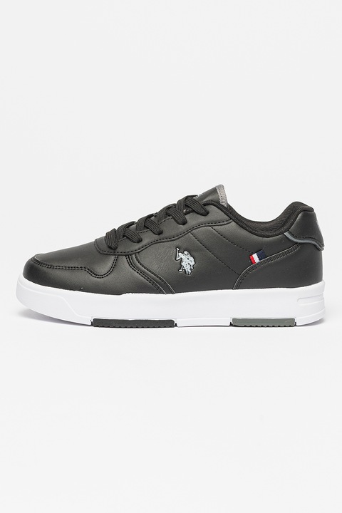 U.S. Polo Assn., Pantofi sport de piele ecologica cu logo stantat, Alb/Negru, 36