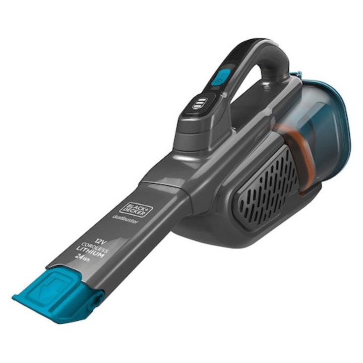 Прахосмукачка за дома и колата Black & Decker BHHV320J dustbuster, Преносима, Без торба, Контейнер за прах 0.7 л, 12V, 2 степени на засмукване, Li-Ion батерия, 24Wh, Автономия до 20 мин, Включено зарядно устройство