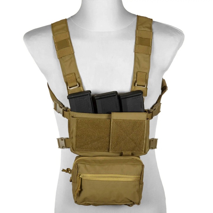 Ham tactic Primal Gear, model MK3 Type Sonyks, cu panou velcro frontal și pouch tip borseta, culoare Dark Coyote, mărime universala