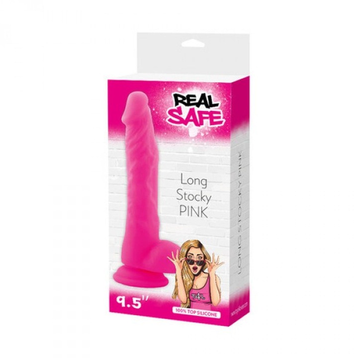 Real Safe vibrátor, hipoallergén szilikon, tapadókoronggal, 24cm