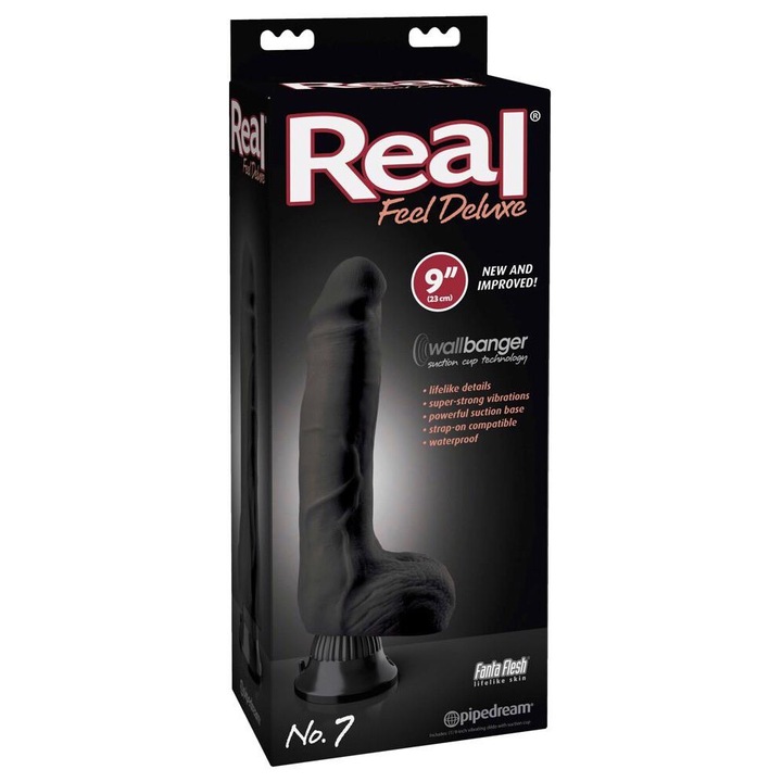Вибратор, Real Feel Deluxe No.7, реалистична текстура, вендуза, водоустойчив, 28 см, кафяв