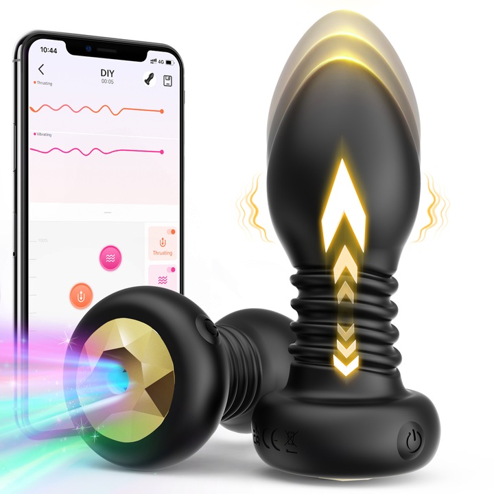 Dop anal Snapdera, 10 functii de impingere si vibrare, control prin aplicatie, negru, 3.5cm