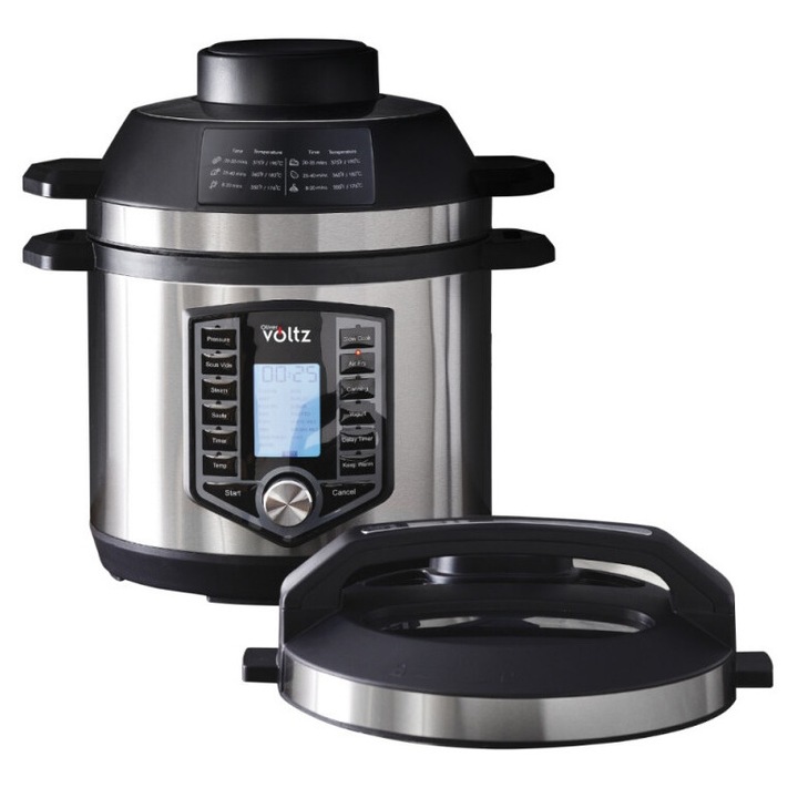 Oala sub presiune si multicooker si Air Fryer 3 in 1 Oliver Voltz OV51985G6, 6L, 1500W, 44 functii, 12 programe, Inox