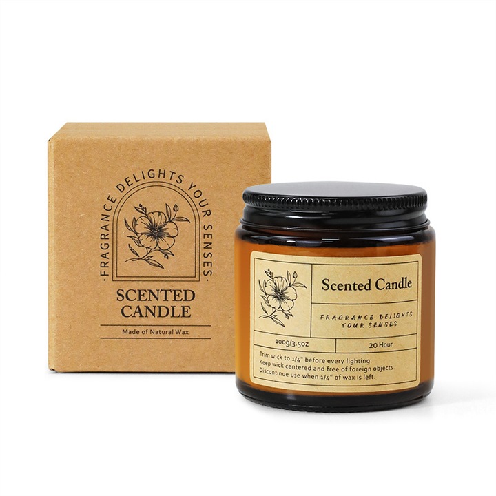 Set Lumanare parfumata, ceara de soia, arsura 22h, sticla reciclabila, maro, 6x6x6.5cm