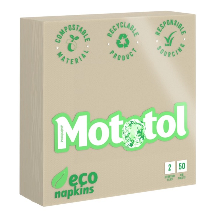 Servetele de masa Mototol Eco, natur, 2 straturi, 33 x 33 cm, 50 buc / pachet