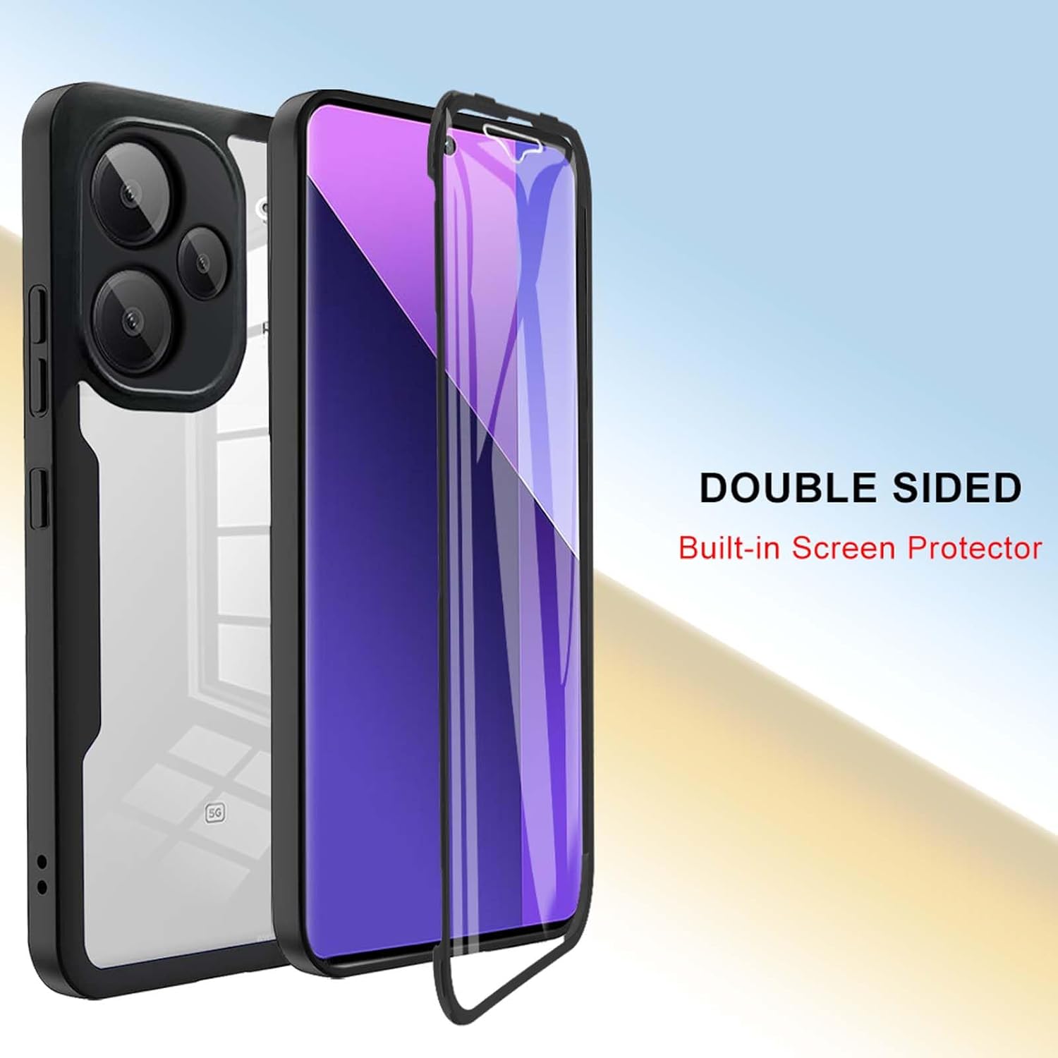 Pachet 360: Husa cu folie integrata pentru Xiaomi Redmi Note 13 Pro+ Plus 5G Cover360 fata / spate - negru