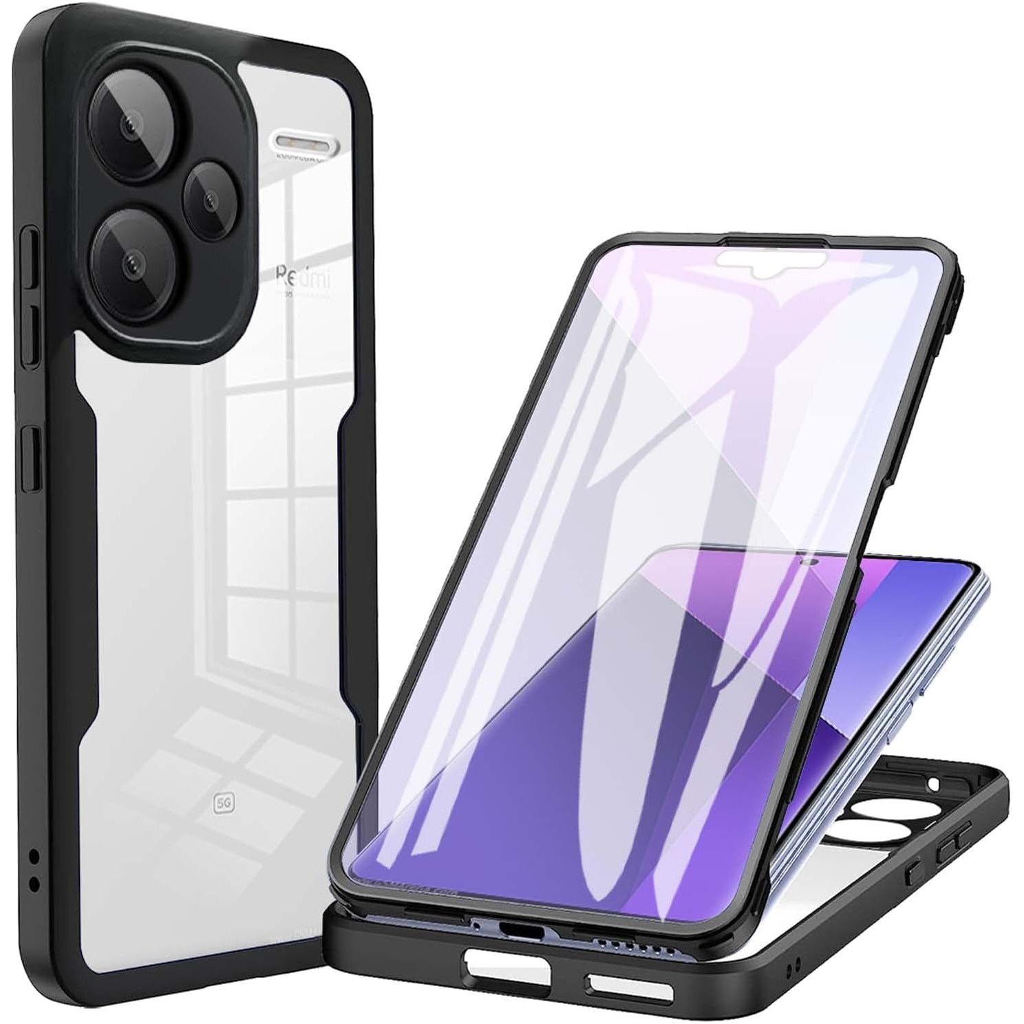 Pachet 360: Husa cu folie integrata pentru Xiaomi Redmi Note 13 Pro+ Plus 5G Cover360 fata / spate - negru