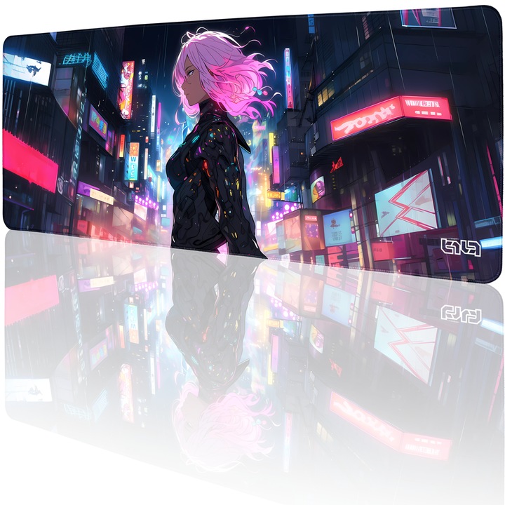 Mousepad TILT Pink Future, 80x30cm, antiderapant, margini cusute manual, roz