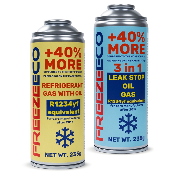 FreezeEco készlet klímaberendezéshez R1234yf + 3 az 1-ben, olajjal és tömítőanyaggal, 500 ml