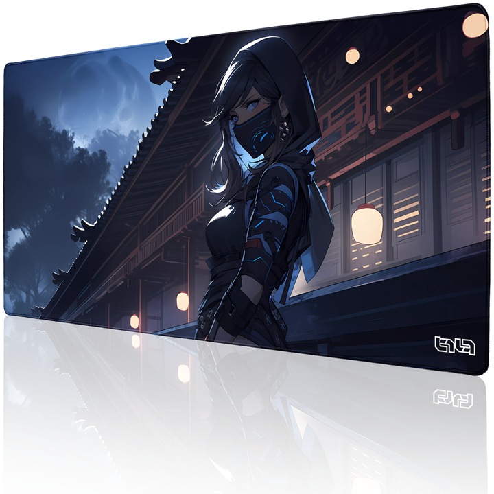 Egérpad TILT Ninja Yuki, 100x50 cm, csúszásmentes, kézi varrás, fekete