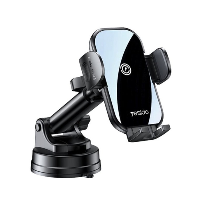Suport auto cu montare pe bordul masinii, parbriz sau grila de ventilatie, incarcare wireless, 15W, ABS, Negru