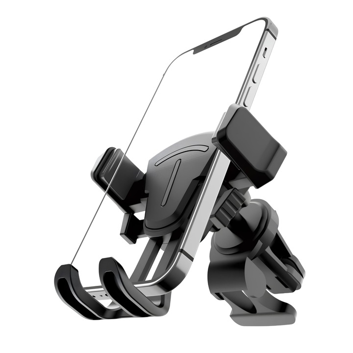 Suport auto pentru telefon, Montare in grila, Prindere rezistenta, Rotire 360°, Universal, Negru
