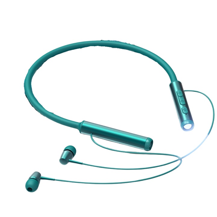 Casti In-Ear, Agatatoare pe Gat, reducere Zgomot, Bluetooth, Sport, Functie Lanterna, Verde