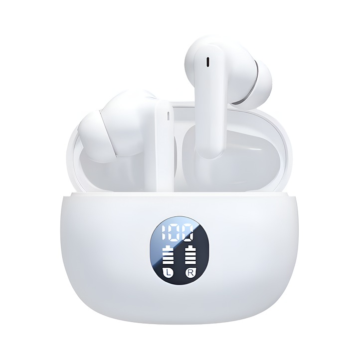 M69 vezeték nélküli fejhallgató, 20 óra lejátszás, Bluetooth 5.4, beépített mikrofon, 3D sztereó, érintésvezérlés, ergonomikus kialakítás, USB töltés, ideális zenéhez és telefonáláshoz, fehér