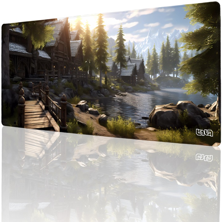 Mousepad TILT Dragonborn Homestead, antiderapant, cusaturi manuale, 90x40cm