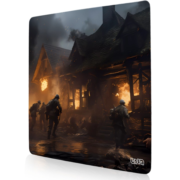 Mousepad TILT House in flames, antiderapant, cusaturi manuale, 50x50cm