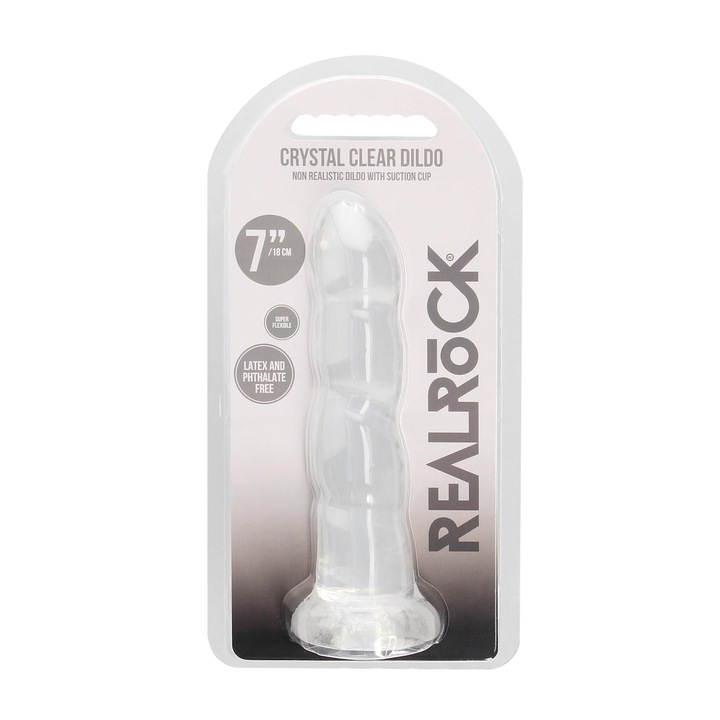 RealRock vibrátor, spirál, tapadókoronggal, 17,2 cm, átlátszó