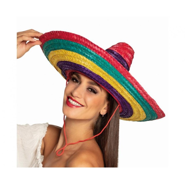 Palarie Sombrero mexican, pentru adulti, multicolor, 49 cm