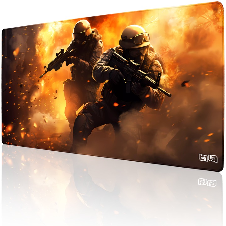 Подложка за мишка TILT Battle in Flames, 100x50 см, неплъзгаща се, ръчно зашити ръбове, многоцветна